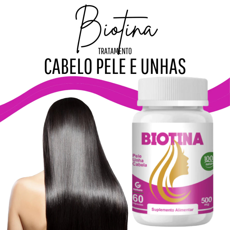 Biotina Premium 60 Cápsulas | Auxilia Cabelos, Pele e Unhas Mais Fortes