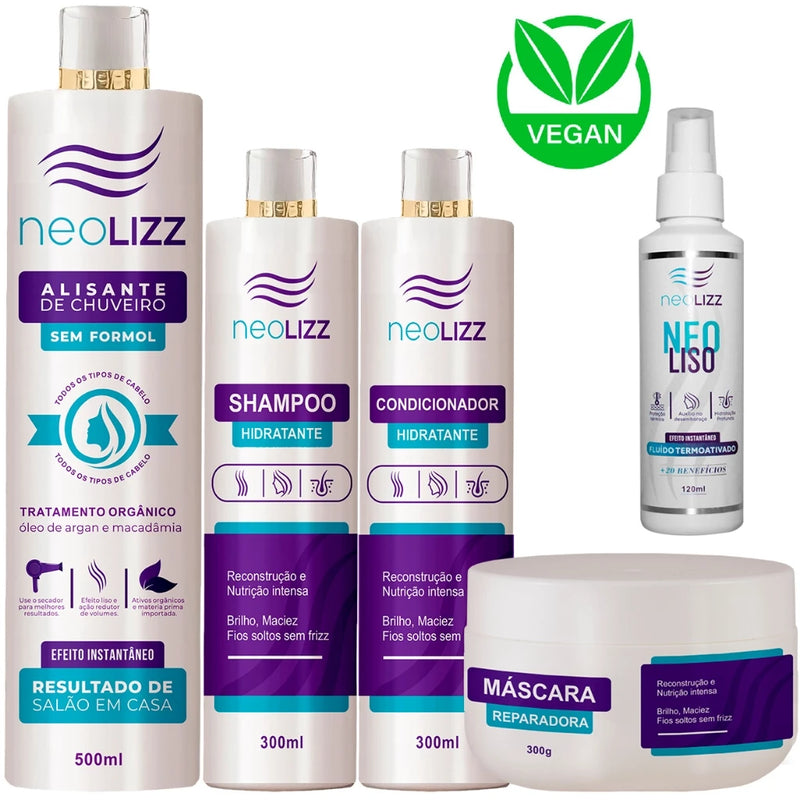 Kit Selagem Neolizz + Pós Química | Shampoo, Condicionador e Máscara Reconstrutora