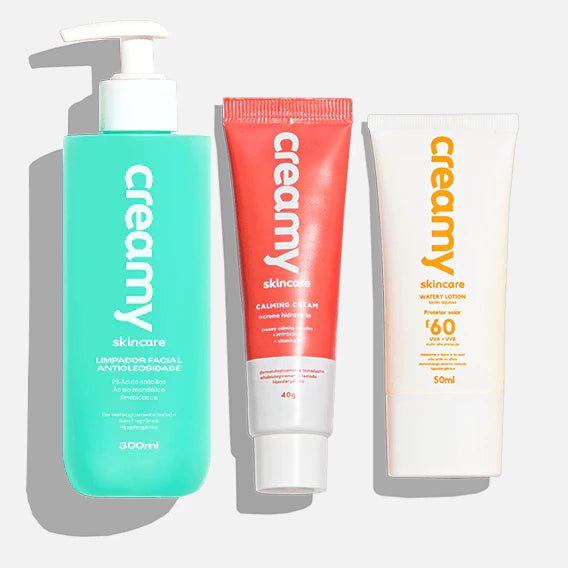 Kit Antioleosidade Completo FPS 60 | Limpador Facial + Hidratante Calmante + Protetor Solar