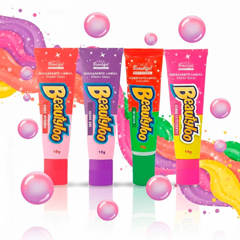 Kit 4 Hidratantes Labiais Efeito Gloss Beautyloo 10g | Hidratação Intensa + Brilho Natural