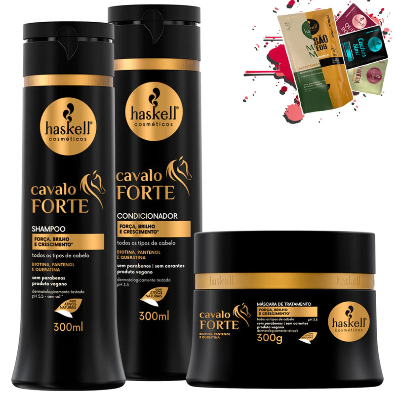 Kit Haskell Cavalo Forte Completo | Shampoo + Condicionador + Máscara para Crescimento Capilar